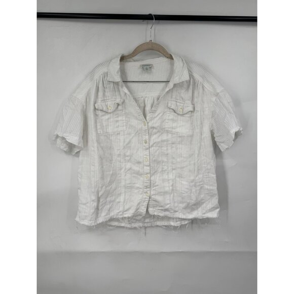 Sundance Button Front White Top Women PL Bohemian Peasant Prairie Coastal Beach - Picture 1 of 7